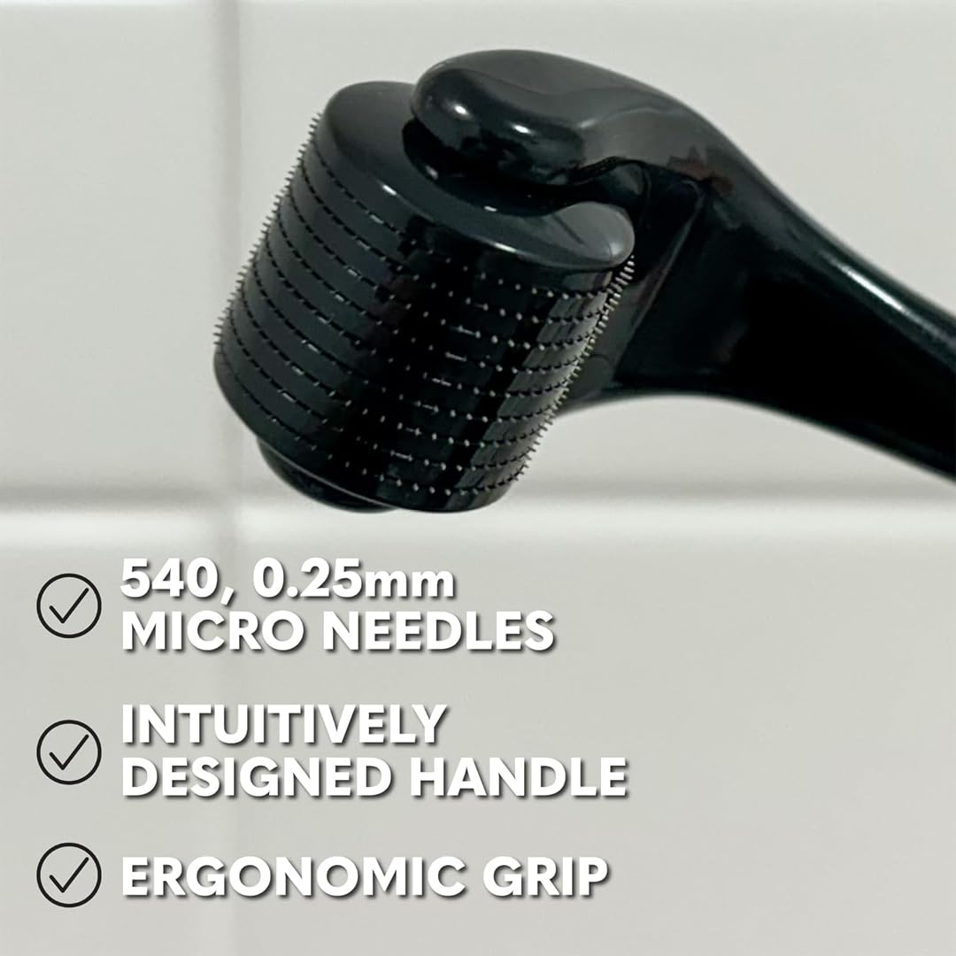 The Beard Club Derma Roller in use on a beard