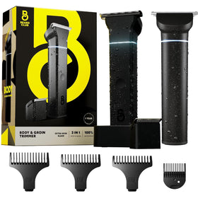 The Beard Club Manscape Body Hair Trimmer front view with interchangeable heads