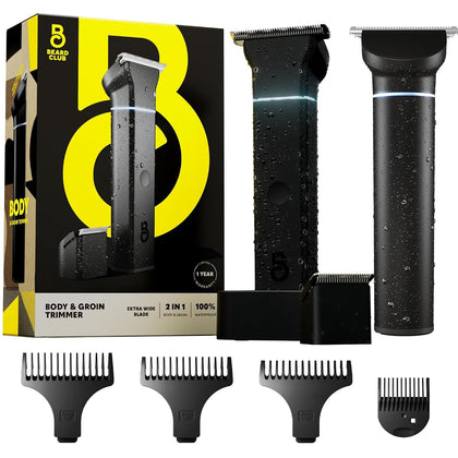 The Beard Club Manscape Body Hair Trimmer front view with interchangeable heads