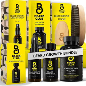 The Beard Club Premium Beard Growth Kit with oil, vitamins, and brush