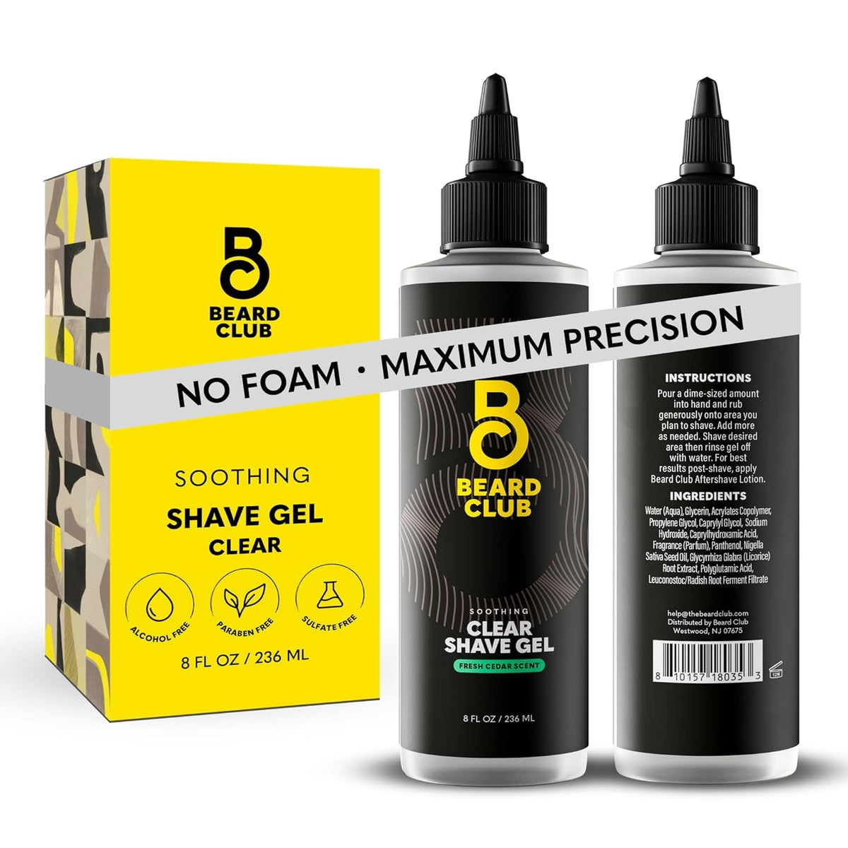 The Beard Club Premium Shaving Gel 240g front view with cedar scent