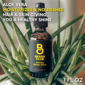 The Beard Club Riptide Beard Softening Spray with grooming tools