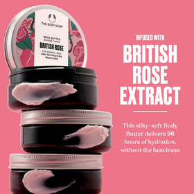 The Body Shop British Rose Body Butter 240g lid and packaging