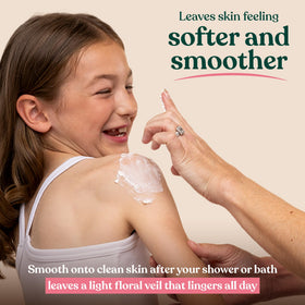 The Body Shop British Rose Body Butter on a bathroom shelf
