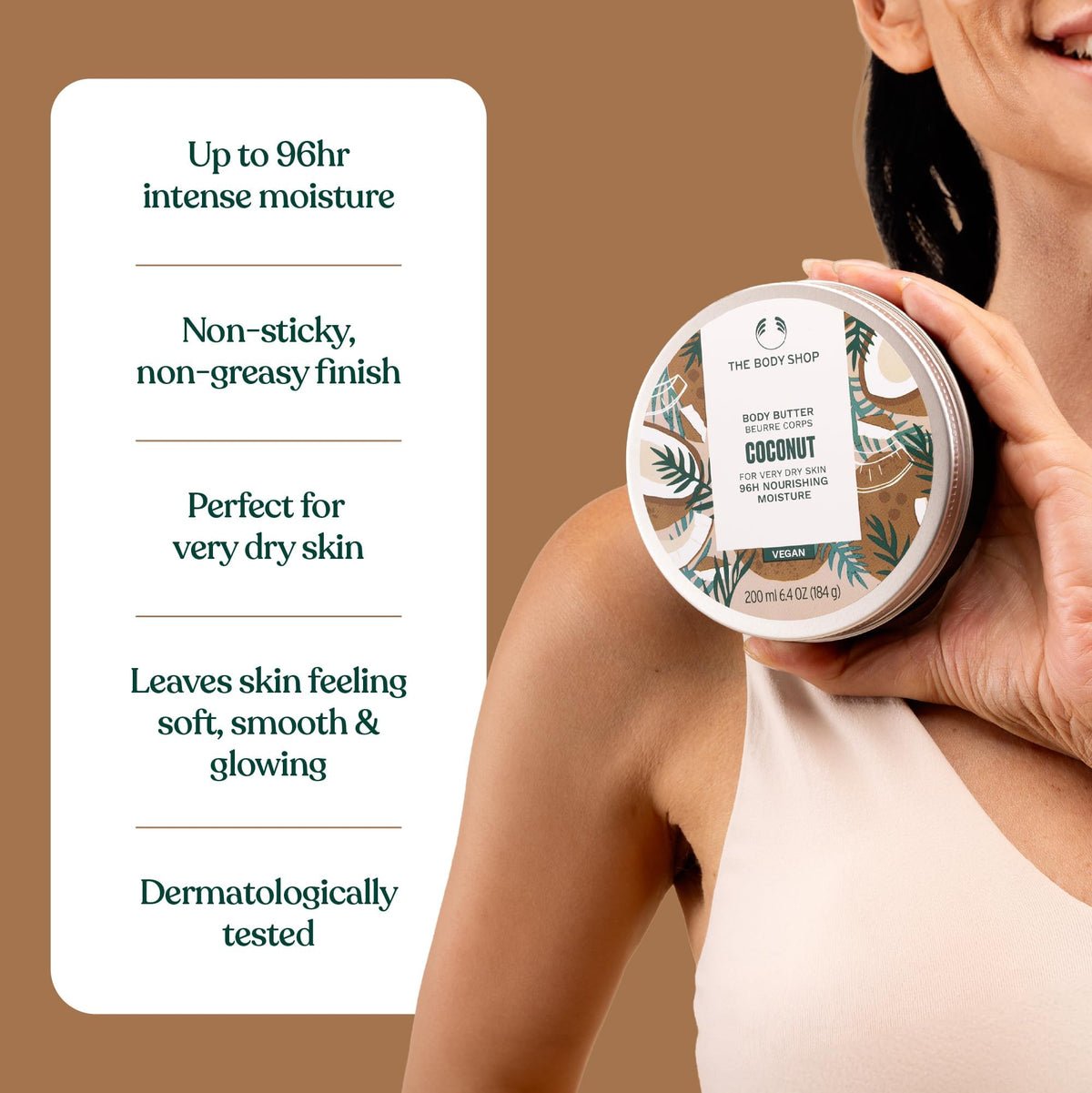 The Body Shop Coconut Body Butter packaging with recycled materials
