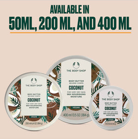 The Body Shop Coconut Body Butter tub with coconut and shea butter