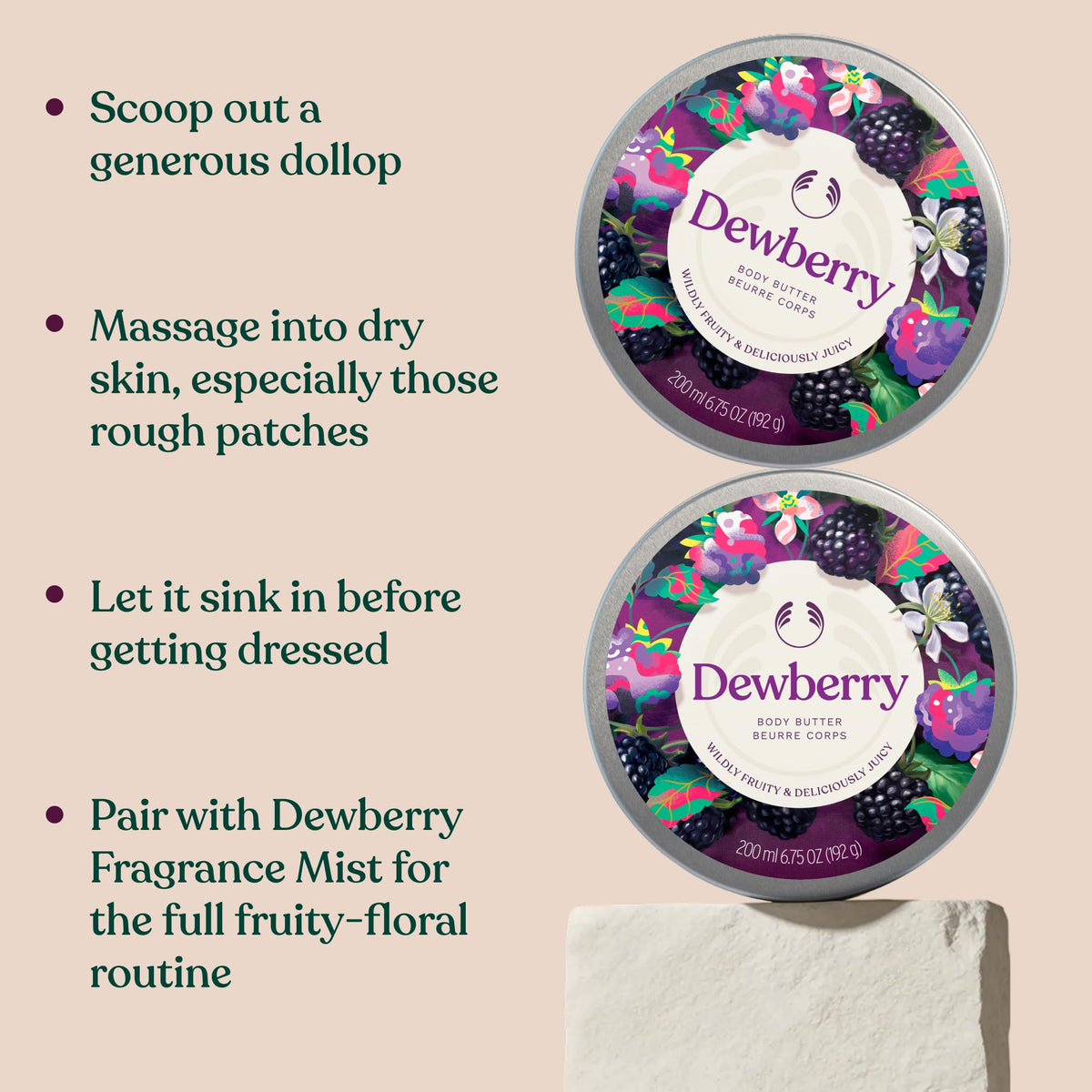 The Body Shop Dewberry Body Butter application on skin