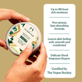 The Body Shop Moringa Body Butter 240g alongside recyclable packaging