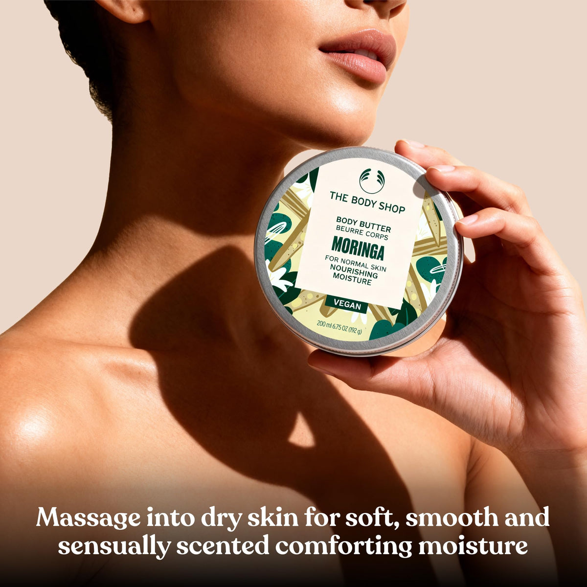 The Body Shop Moringa Body Butter 240g in a bathroom setting