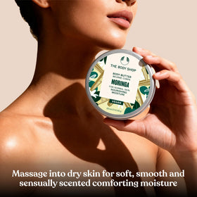 The Body Shop Moringa Body Butter 240g in a bathroom setting
