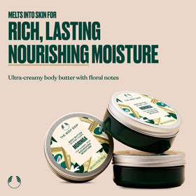 The Body Shop Moringa Body Butter 240g open lid showing creamy texture