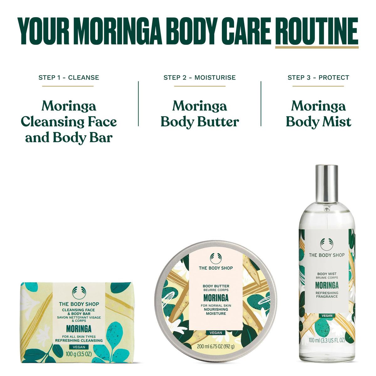 The Body Shop Moringa Body Butter 240g with fresh moringa flowers