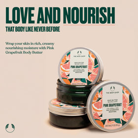 The Body Shop Pink Grapefruit Body Butter side view with packaging