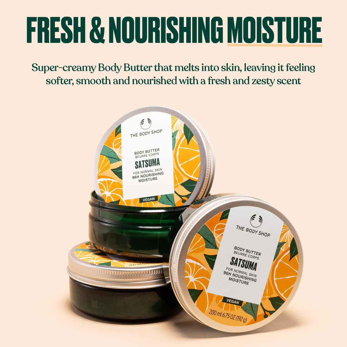 The Body Shop Satsuma Body Butter 240g with lid open