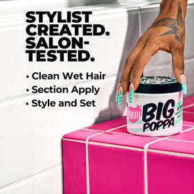 The Doux BIG POPPA Curl Defining Gel 12 oz with application on curly hair