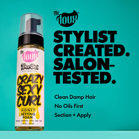 The Doux CRAZYSEXYCURL Honey Setting Foam bottle side view