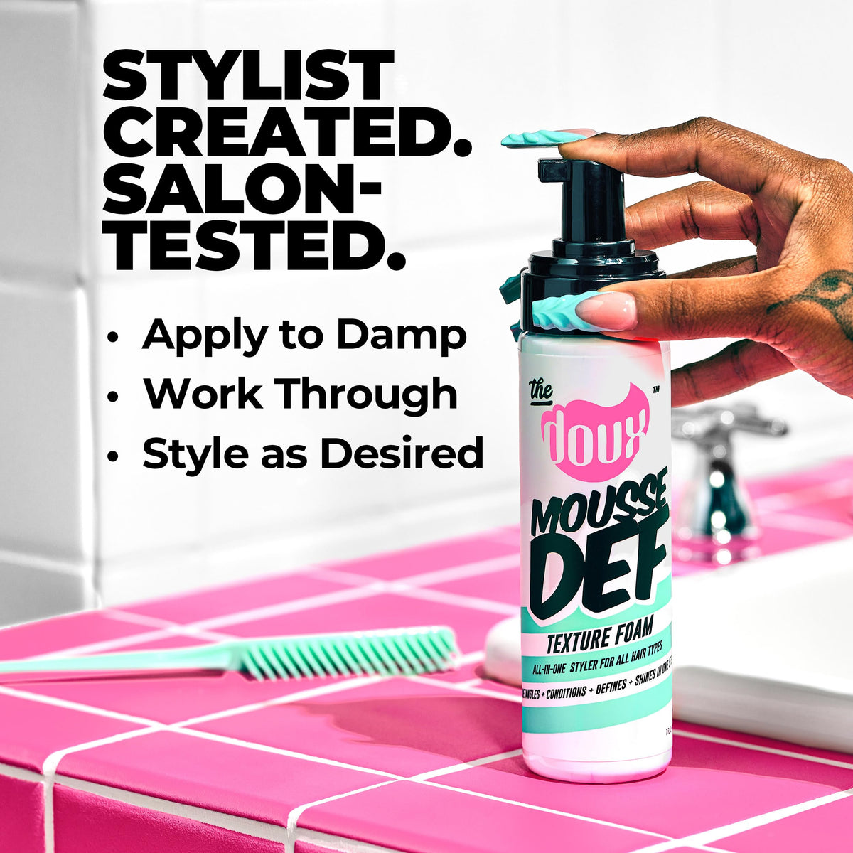The Doux MOUSSE DEF Texture Foam 7 oz in lifestyle setting
