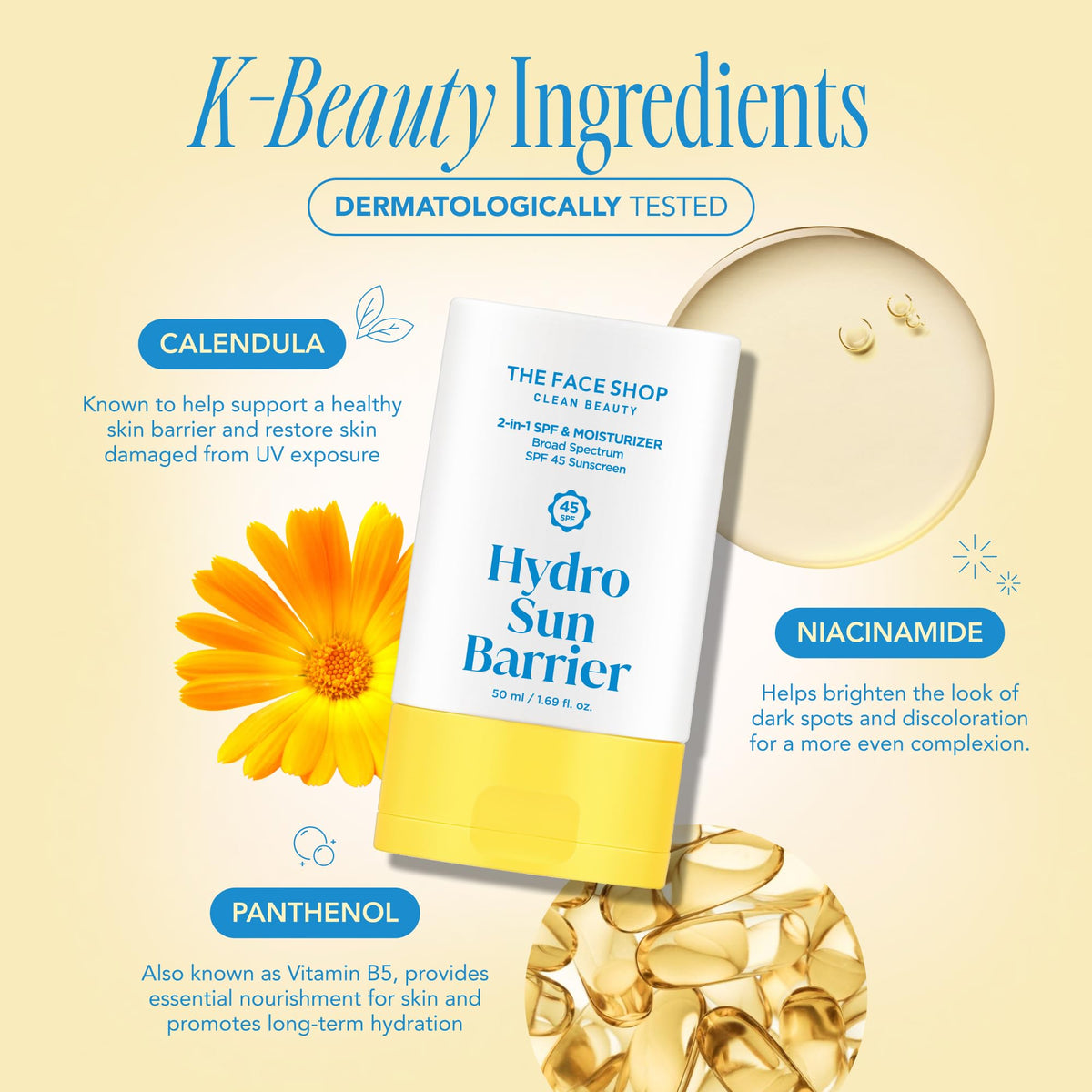 The Face Shop Hydro Sun Barrier SPF 45 with makeup products