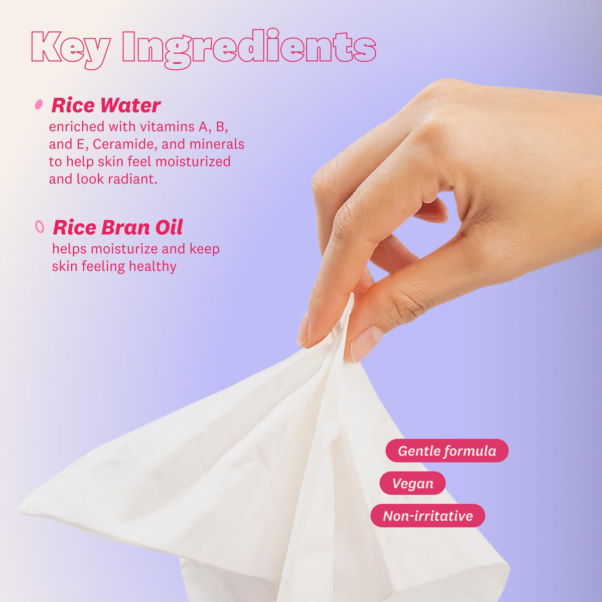 The Face Shop Rice Water Bright Cleansing Wipes displayed with skincare products