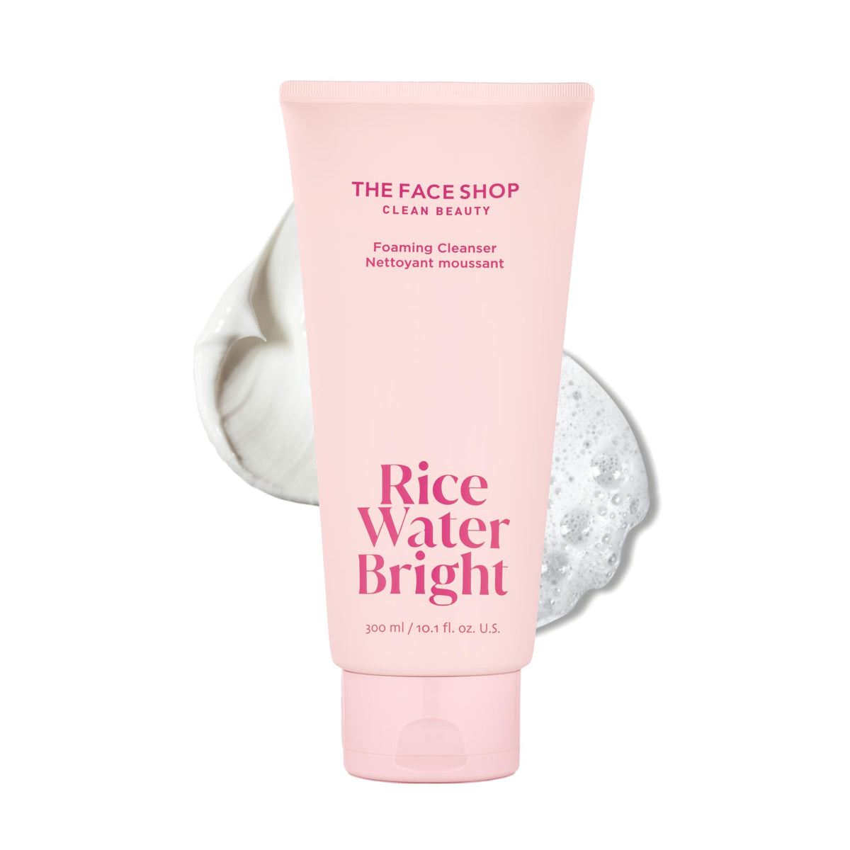 The Face Shop Rice Water Bright Foaming Cleanser front view with creamy texture