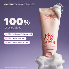 The Face Shop Rice Water Bright Foaming Cleanser lathering on hand