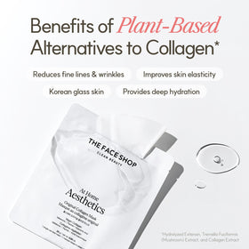The Face Shop Rose PDRN Pink Collagen Face Mask in use with a serene background