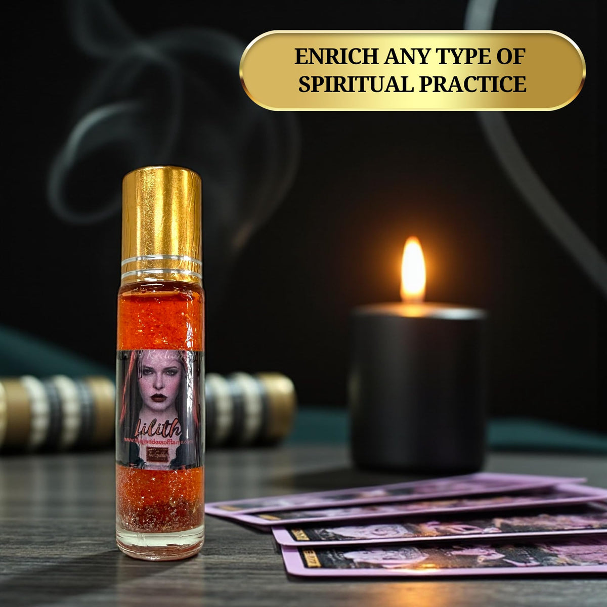 The Goddess of Flame Lilith Roll-On Oil 10ml in a travel pouch