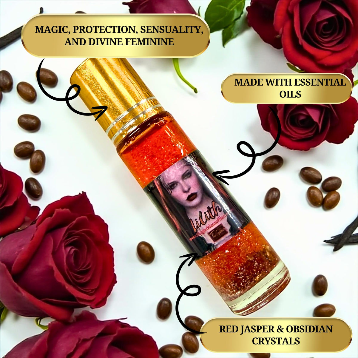The Goddess of Flame Lilith Roll-On Oil 10ml with cap off