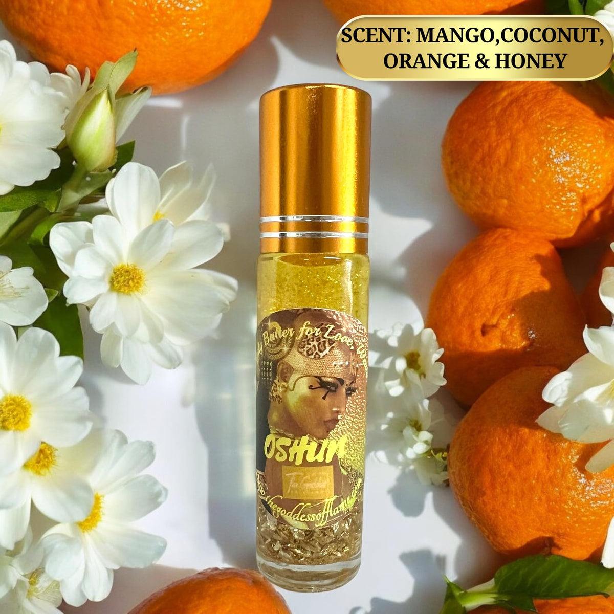 The Goddess of Flame Roll-On Oil 10ml on a meditation altar