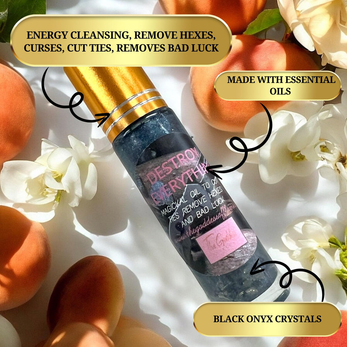 The Goddess of Flame Roll-On Oil packaging with herbs