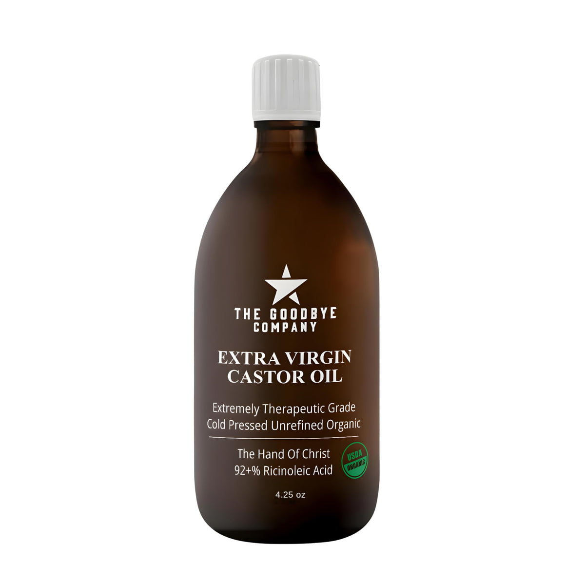 The Goodbye Company Organic Castor Oil 4.25oz glass bottle front view