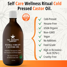 The Goodbye Company Organic Castor Oil 4.25oz glass bottle side view