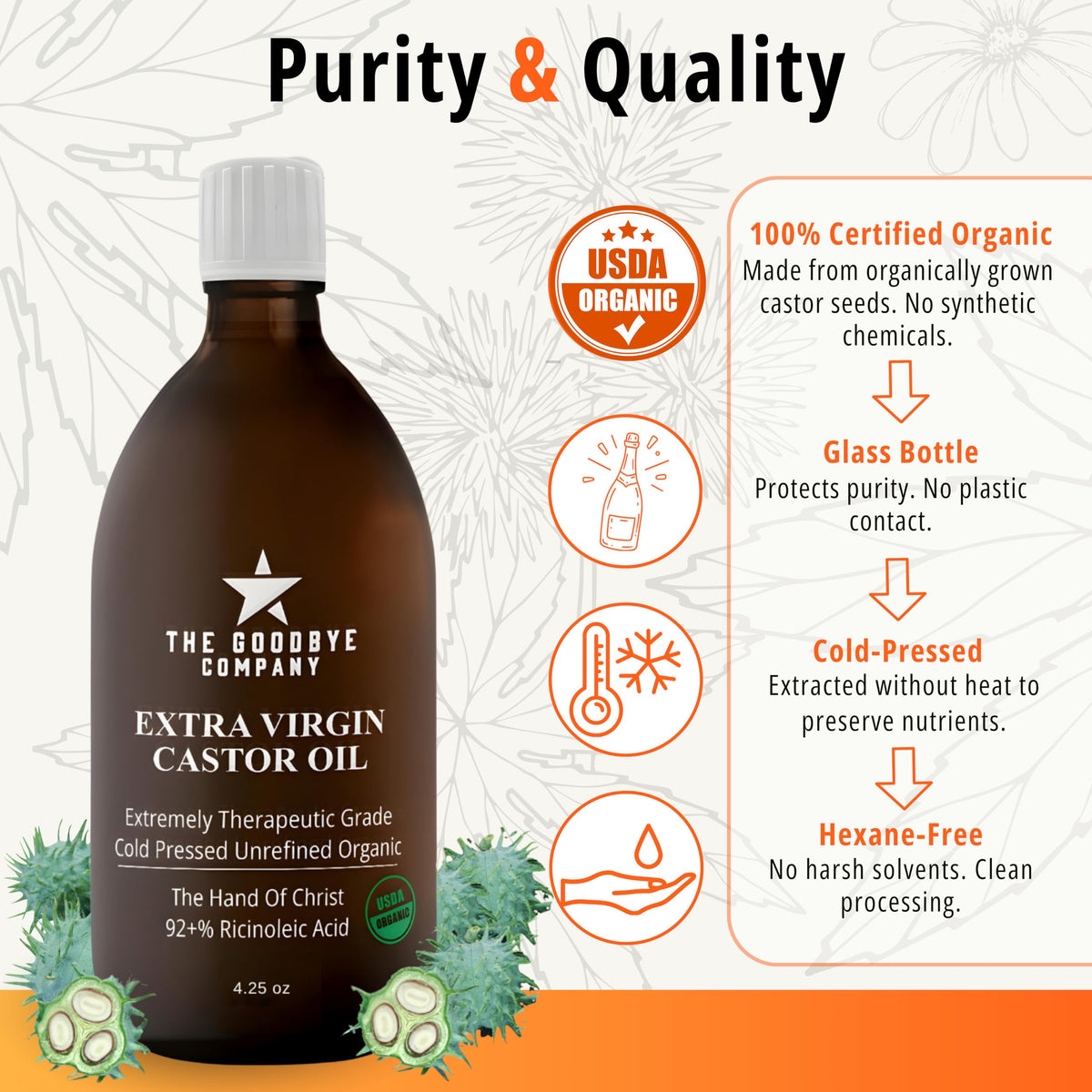 The Goodbye Company Organic Castor Oil 4.25oz on a bathroom counter