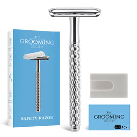 THE GROOMING SOCIETY Silver Single Blade Razor front view