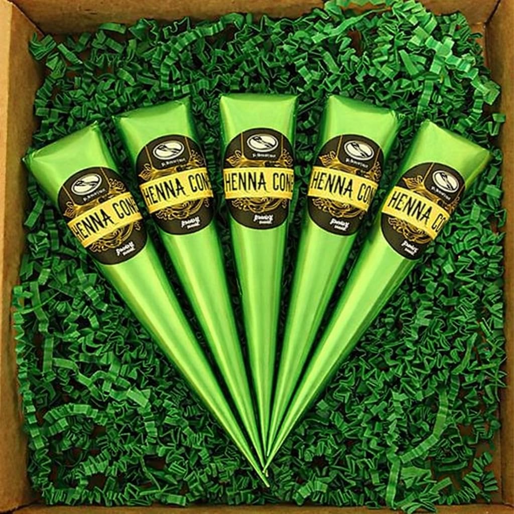 The Henna Guys 5 Pack of Natural Henna Cones with packaging details