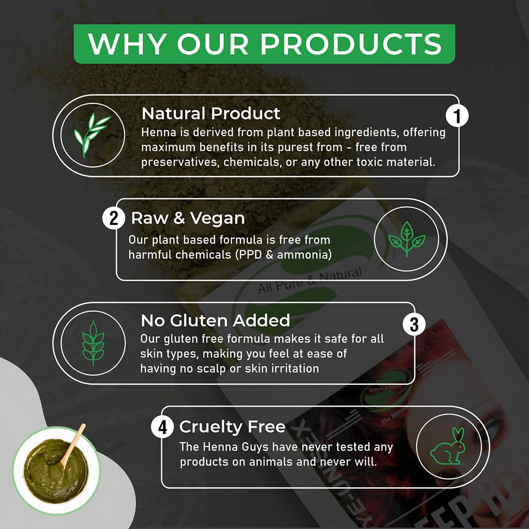 The Henna Guys Deep Red Henna Hair Dye 100g close-up of powder