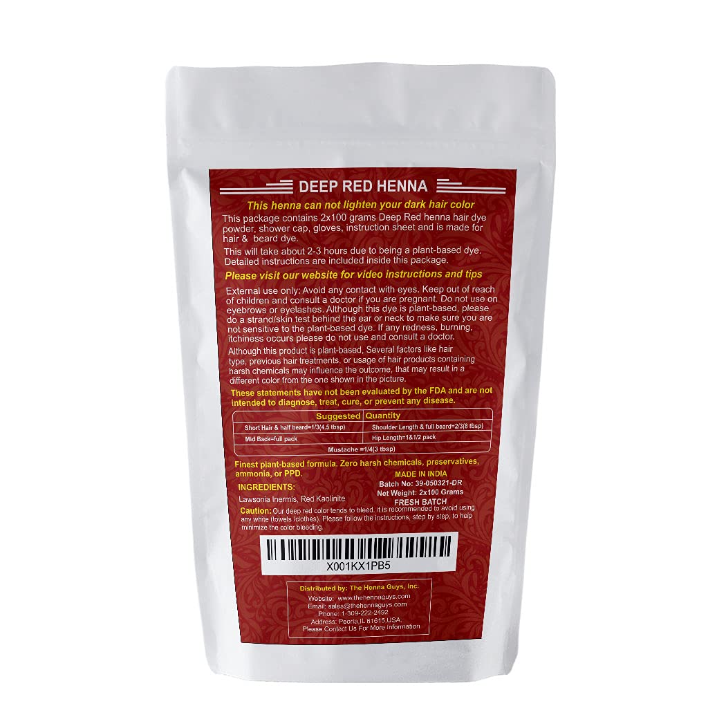 The Henna Guys Deep Red Henna Hair Dye 100g with brush