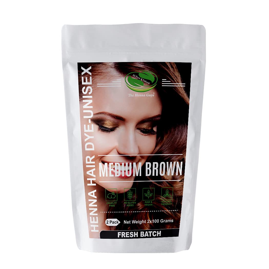The Henna Guys Medium Brown Henna Hair Dye front view packaging