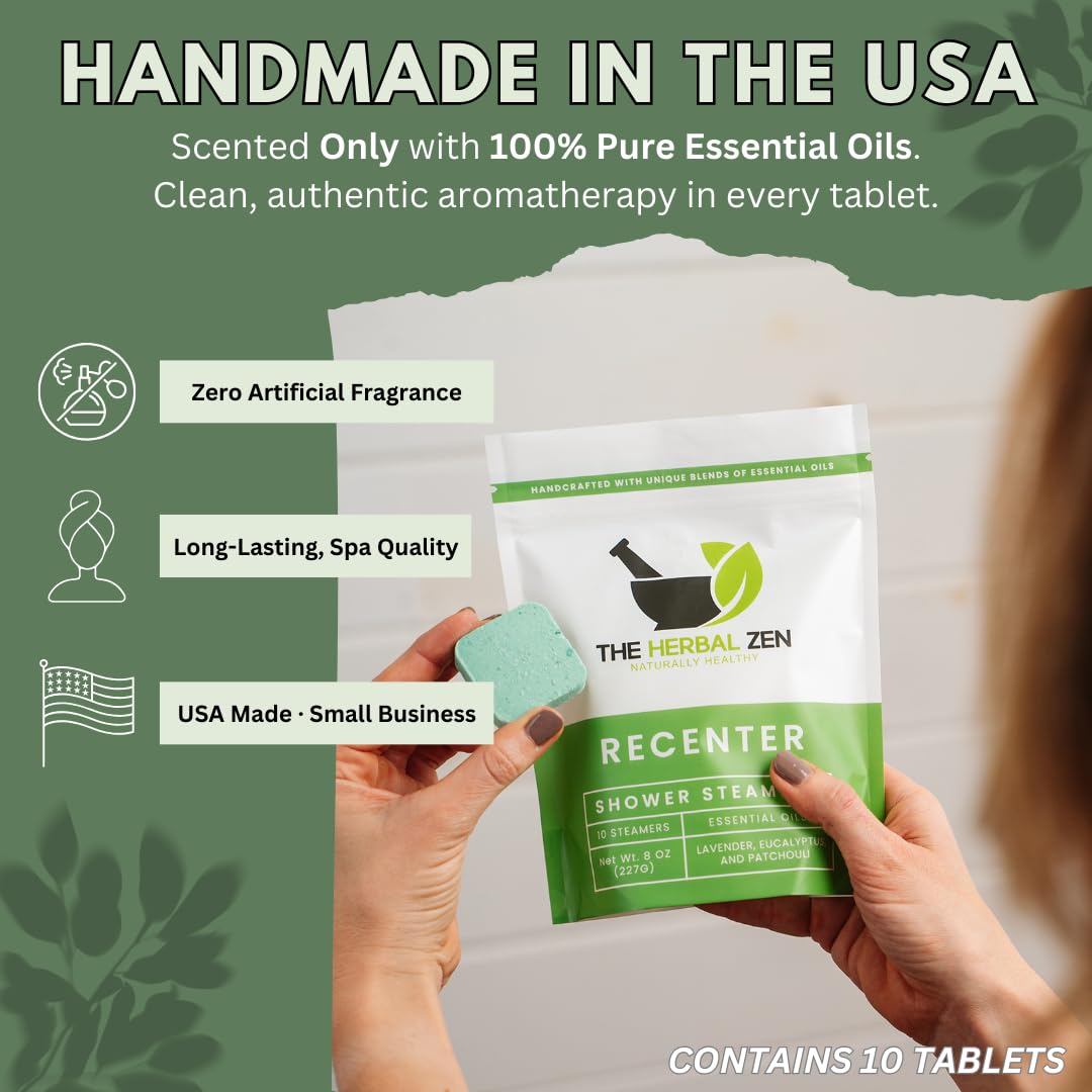 The Herbal Zen Recenter Shower Steamers packaging details