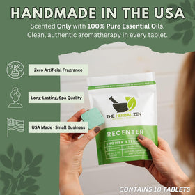 The Herbal Zen Recenter Shower Steamers packaging details