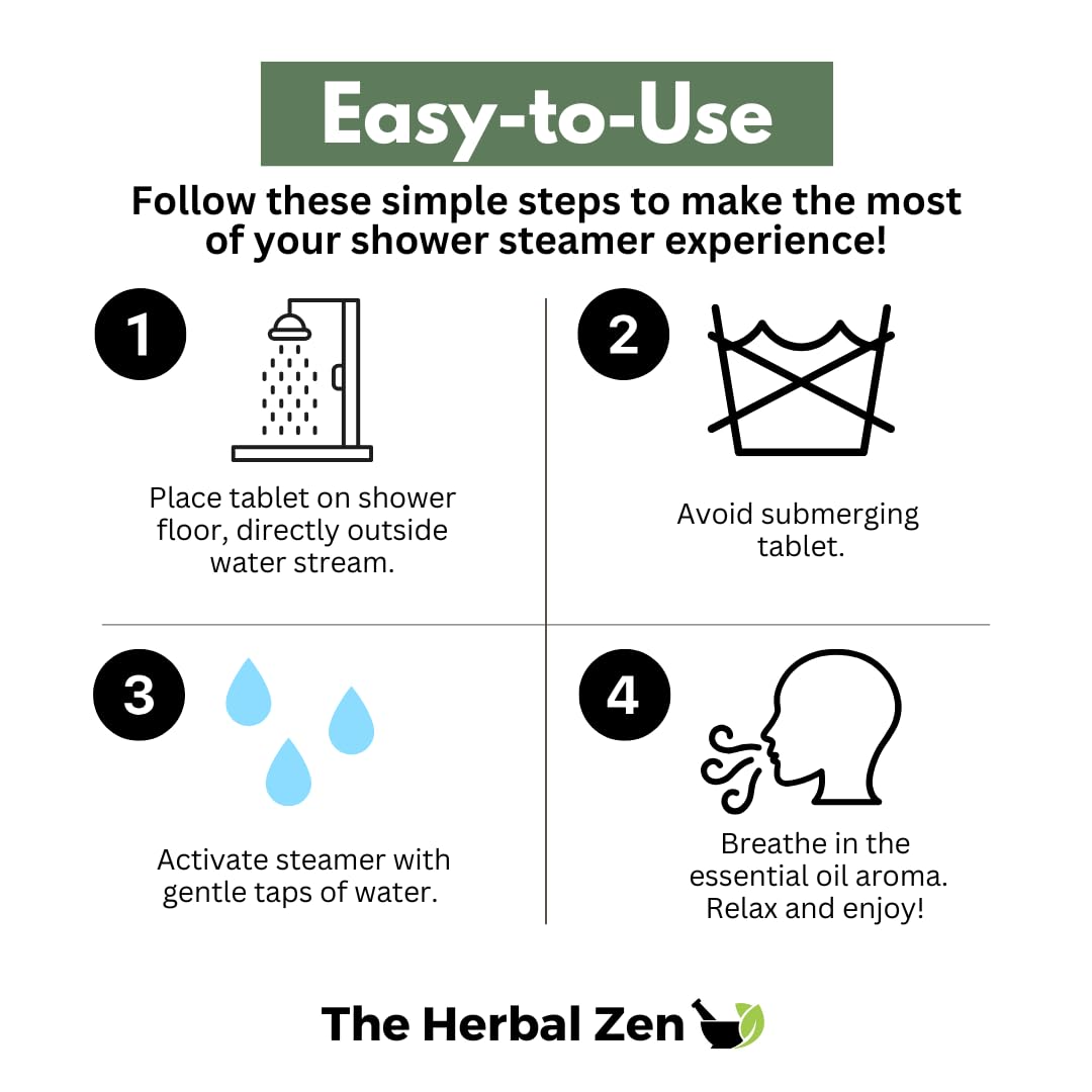 The Herbal Zen Shower Steamers displayed with natural ingredients