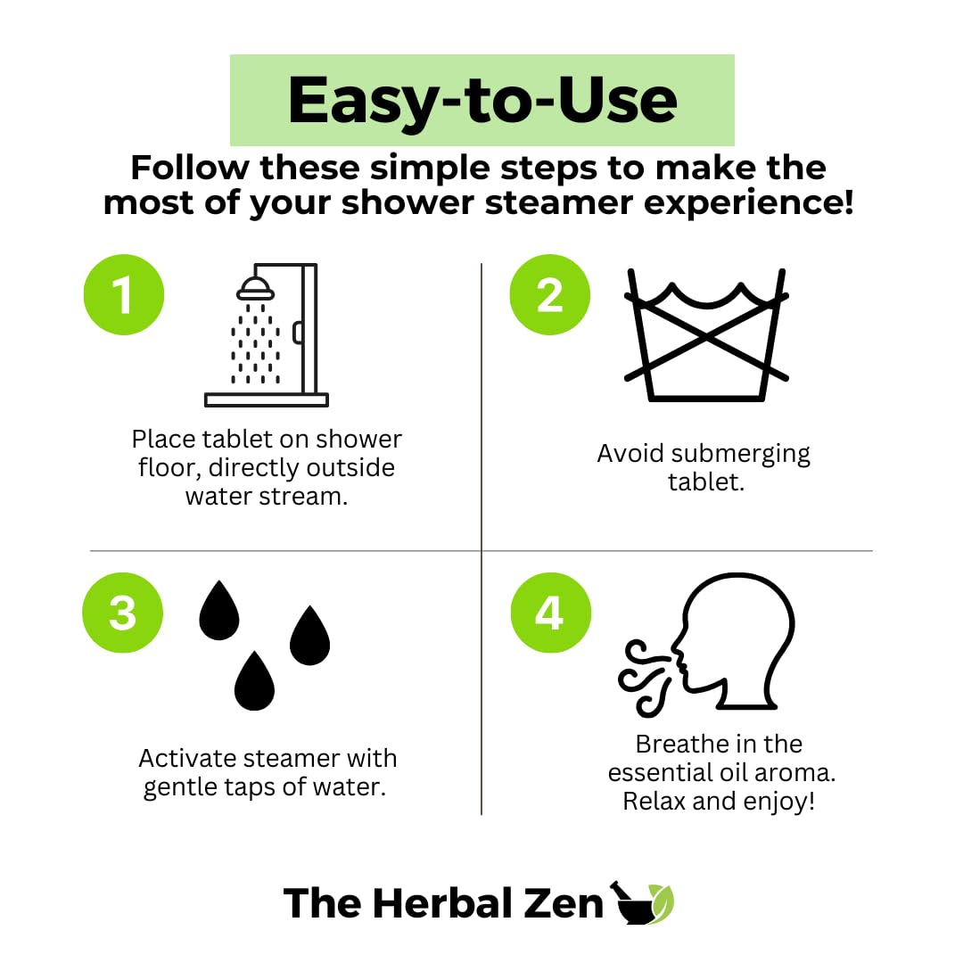 The Herbal Zen shower steamers showing essential oil ingredients