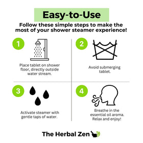 The Herbal Zen shower steamers showing essential oil ingredients