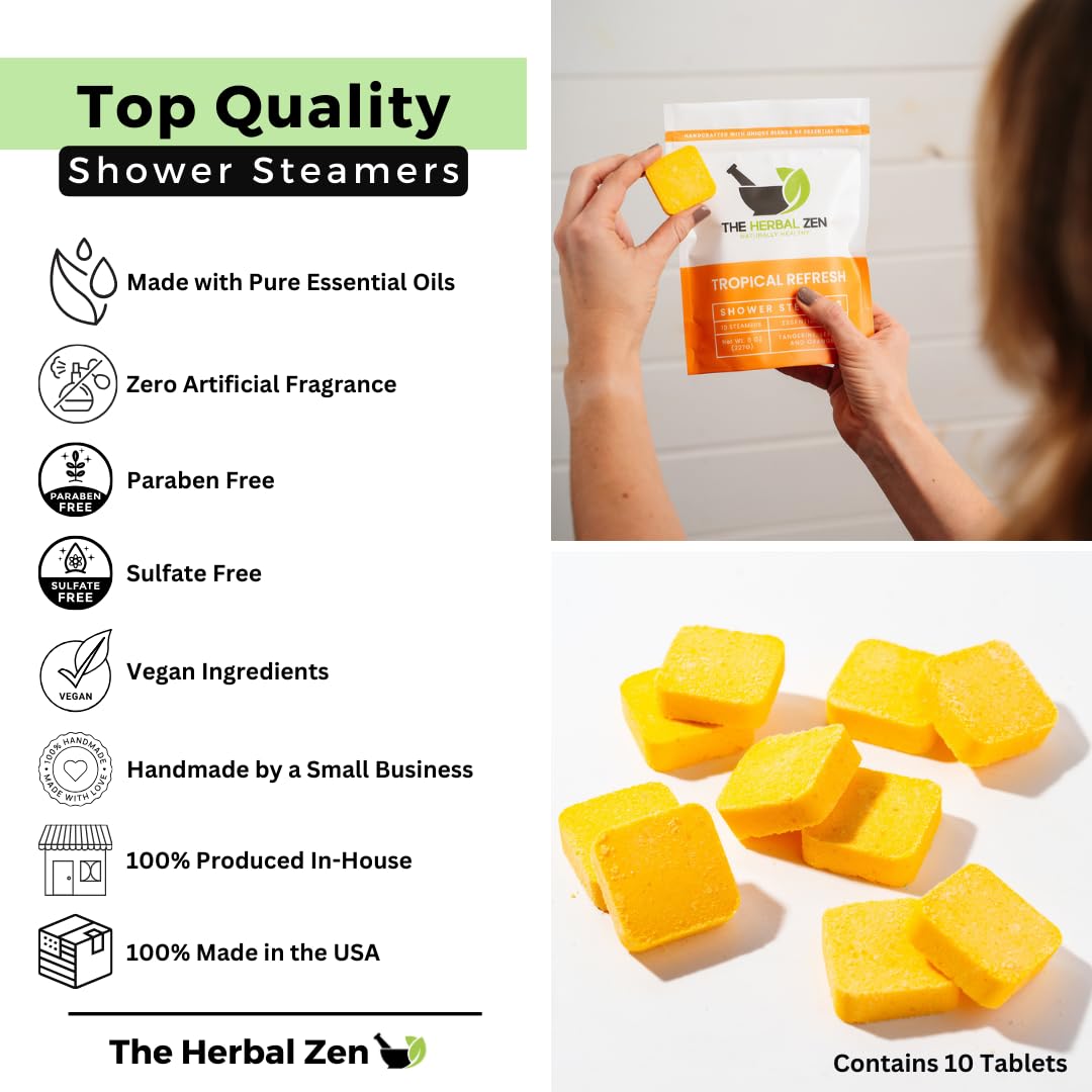 The Herbal Zen shower steamers with citrus fruits background