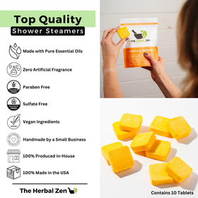 The Herbal Zen shower steamers with citrus fruits background