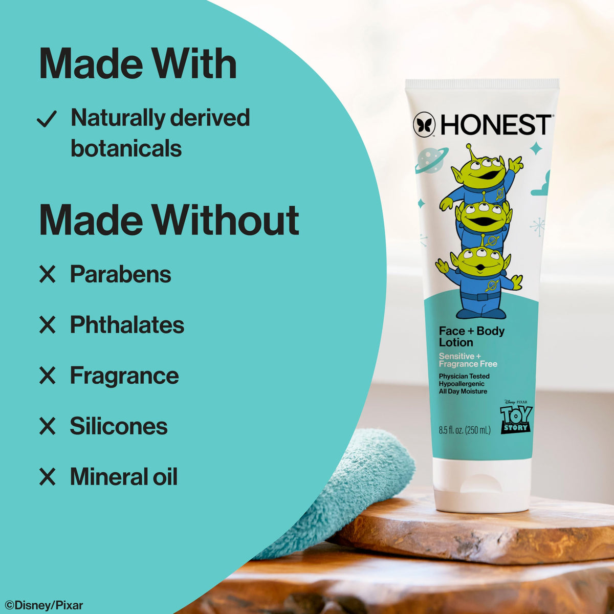 The Honest Company Body Lotion Toy Story 285g application on skin
