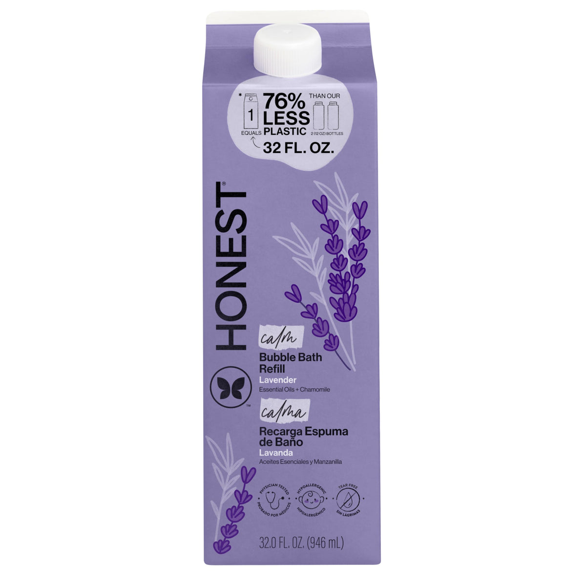 The Honest Company Bubble Bath Lavender Calm 32 oz refill carton front view