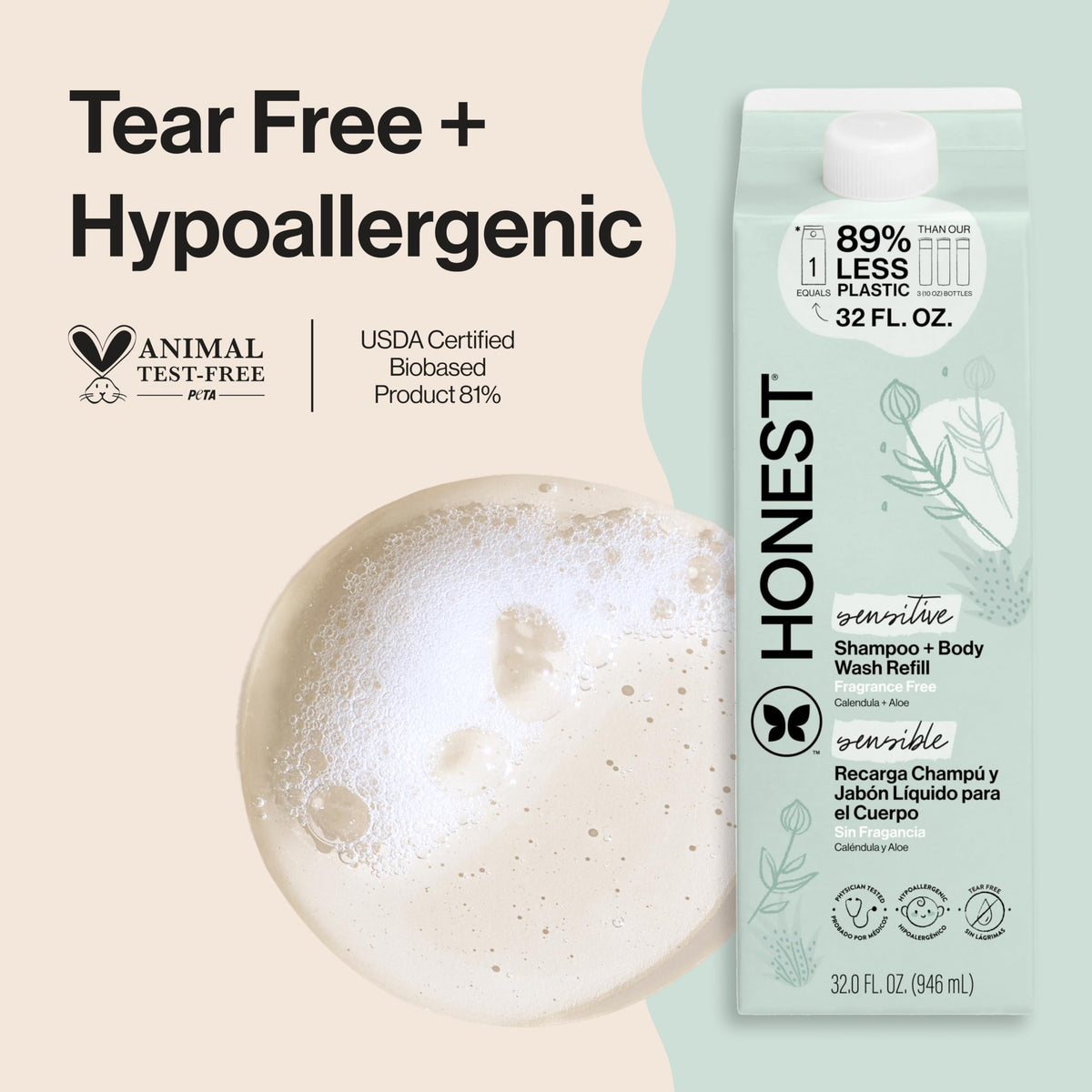 The Honest Company Shampoo & Body Wash back view with ingredients