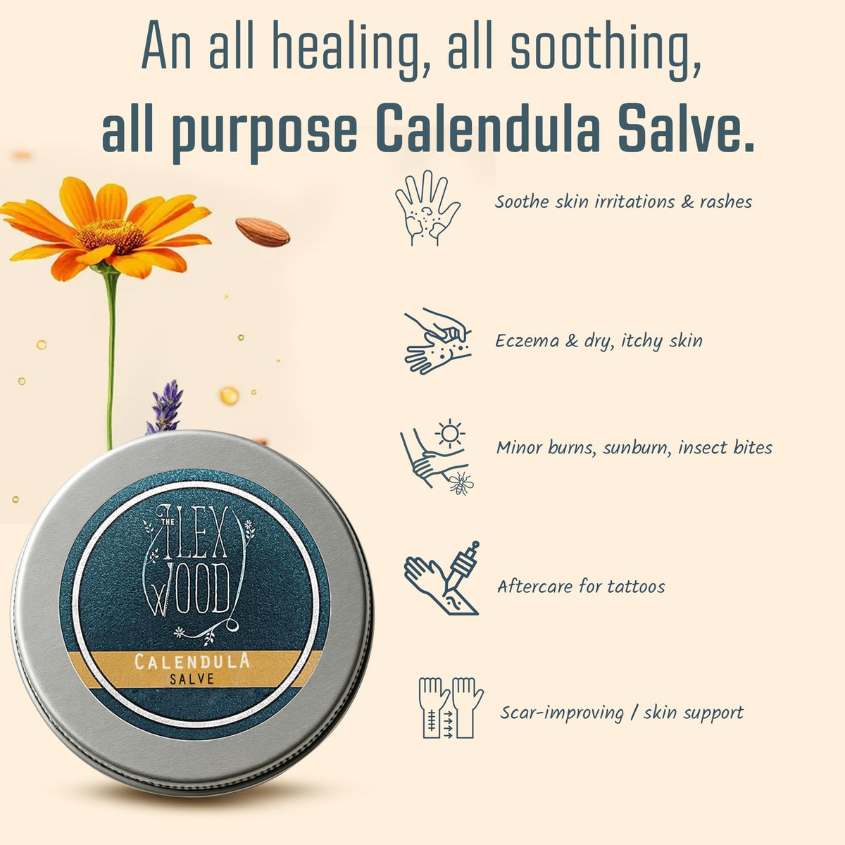 The Ilex Wood Calendula Natural Salve 100ml with natural ingredients