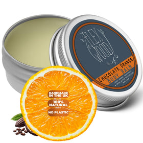The Ilex Wood Chocolate Orange Body Balm front view with 250ml container
